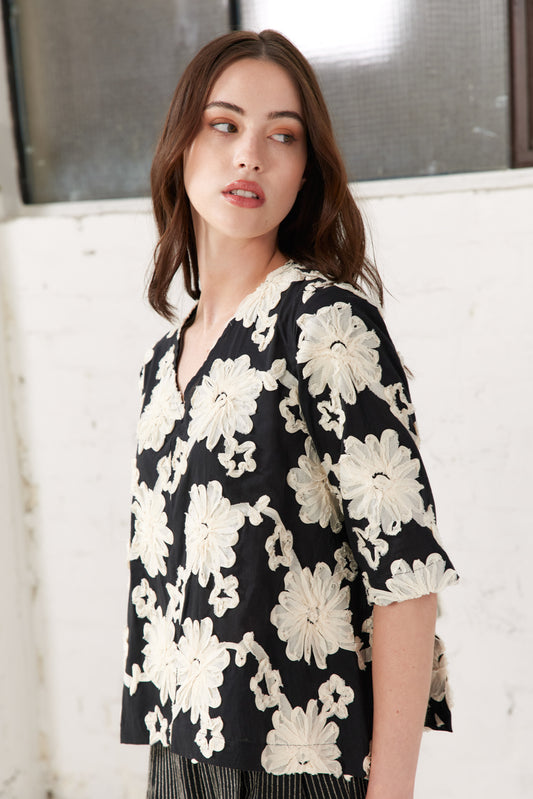 Luna Top - Black Floral